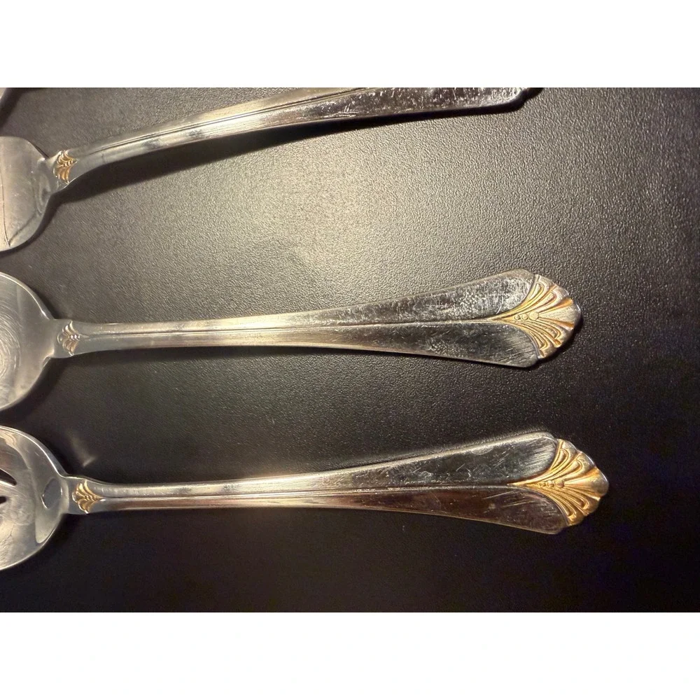 Towle Santa Barbara Gold Accent 18/8 Stainless Flatware Serving‎ Set 5 Piece